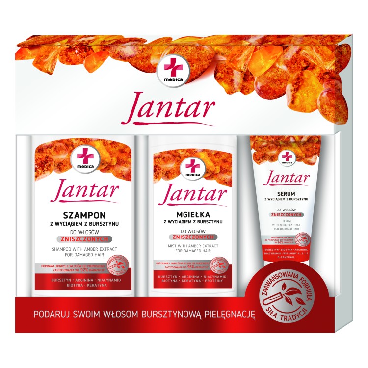 JANTAR MEDICA shampoo  330 ml & conditioner 200ml & serum with amber extract 30ml gift set 3pcs