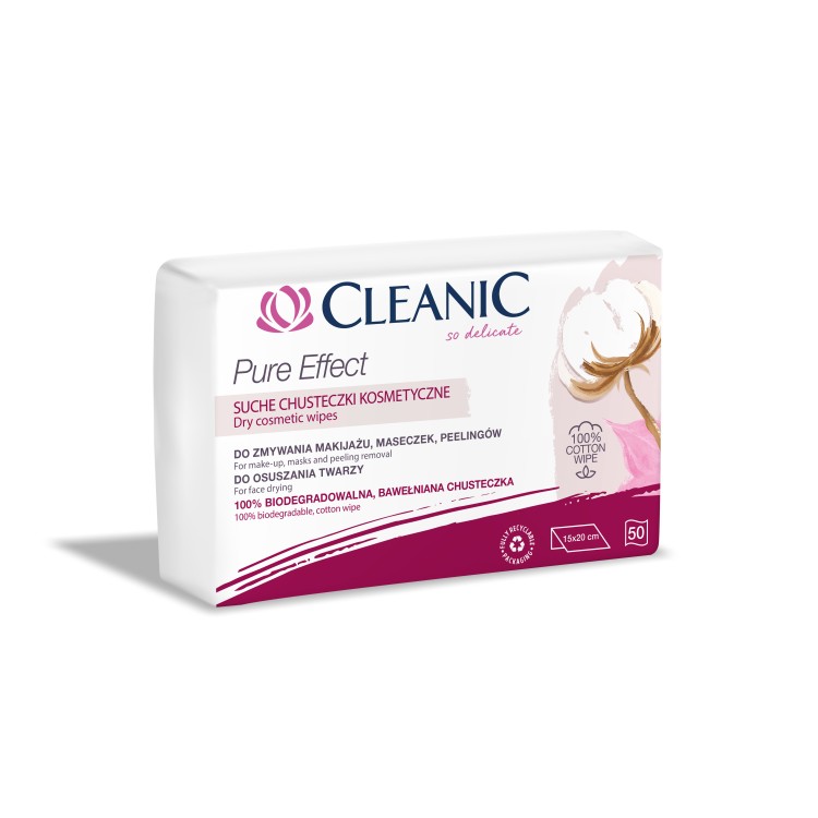 CLEANIC PURE EFFECT DRY COTTON WIPES 50 PCS