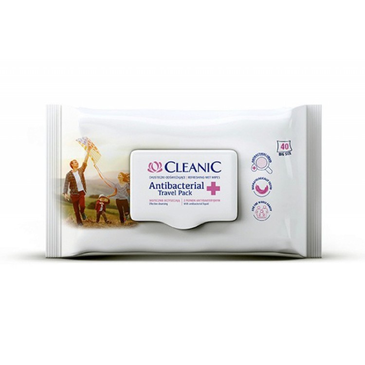 CLEANIC REFRESHING WET WIPES ANTIBACTERIAL TRAVEL PACK 40pcs