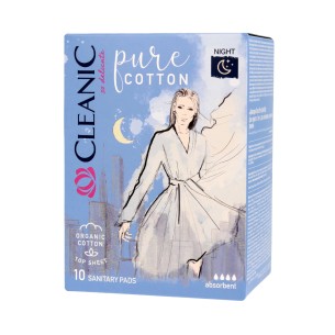 CLEANIC PURE COTTON NIGHT SANITARY PADS  10 pcs CLEANIC PURE COTTON NIGHT SANITARY PADS  10 pcs