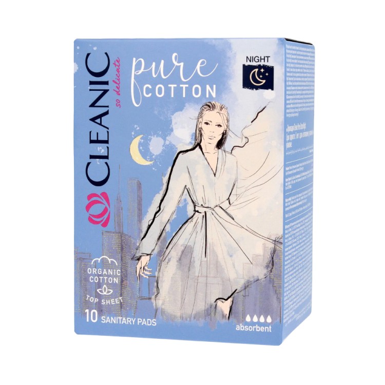 CLEANIC PURE COTTON NIGHT SANITARY PADS  10 pcs