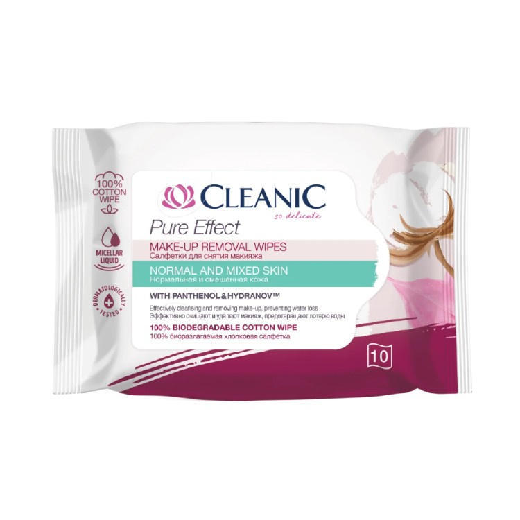 Cleanic Pure Effect make-up removing wipes for normal and combination skin 10pcs