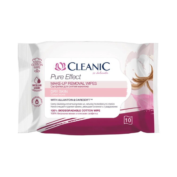 Cleanic Pure Effect makeup remover wipes for dry skin 10 pcs