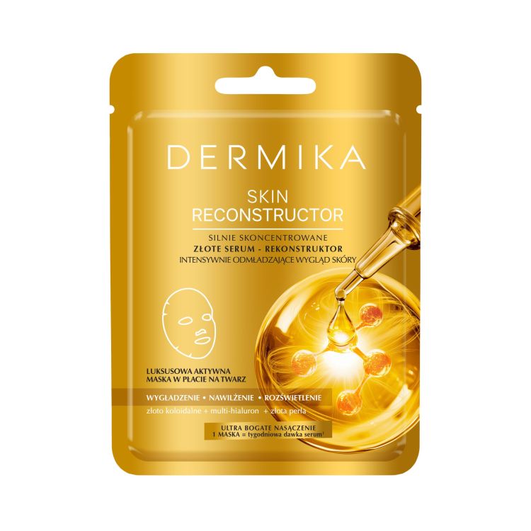 DERMIKA SKIN RECONTRUCTOR Highly concentrated golden serum – a reconstructor intensively rejuvenating, sheet mask for the face, 1 piece