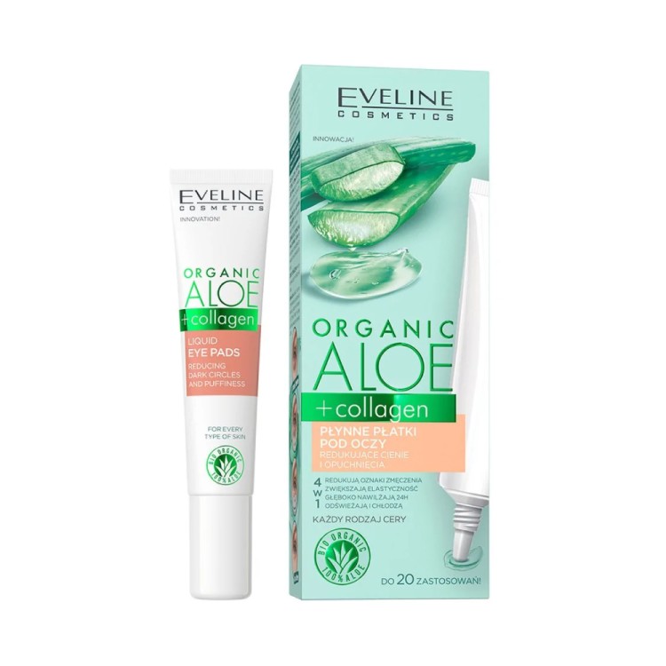 Eveline ORGANIC ALOE + collagen Liquid eye pads reducing dark circles and puffiness 20ml