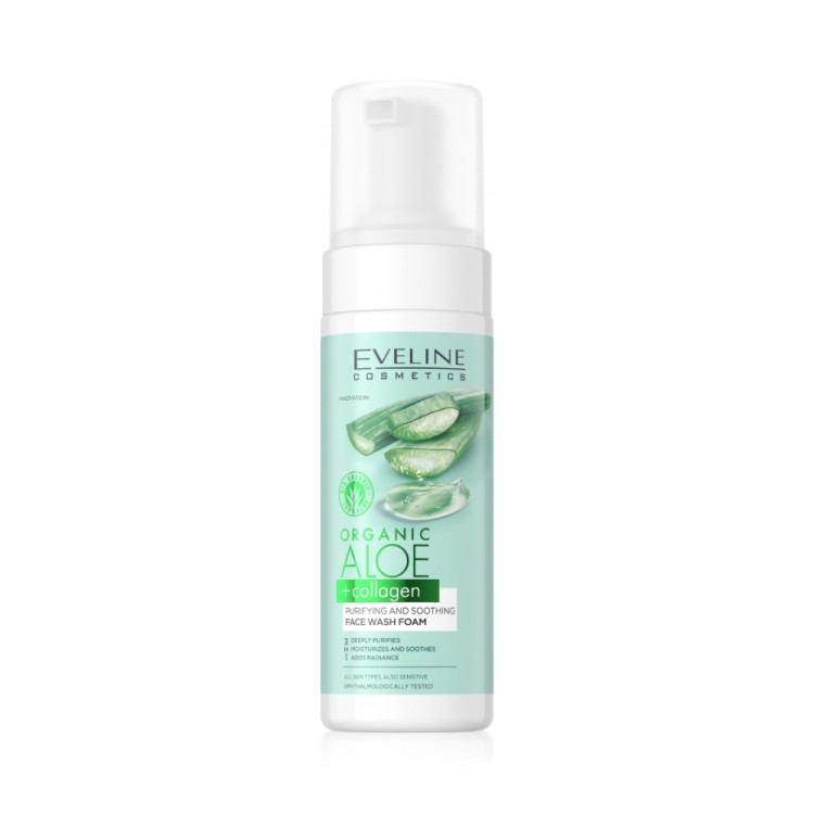 EVELINE ORGANIC ALOE+COLLAGEN PURIFYING AND SMOOTHING FACE WASH FOAM 150ml