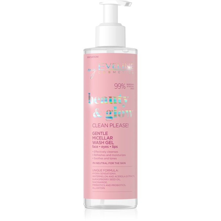 Eveline Beauty & Glow Clean Please! Caring Micellar Gel for Face Eyes and Lips Wash 200ml