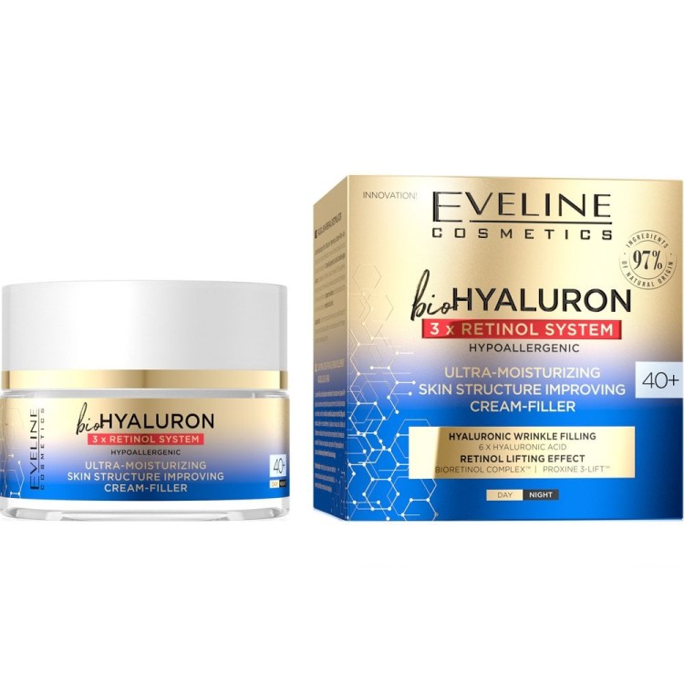 Eveline BioHyaluron 3x Retinol System Ultra Moisturizing Filler Cream Improving Skin Structure 40+ 50ml
