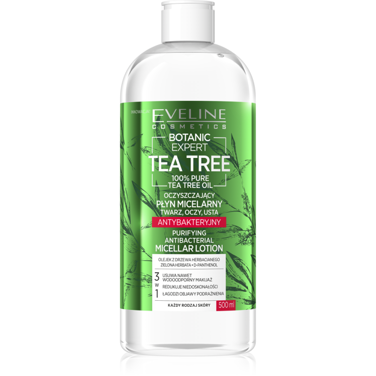 Eveline Botanic Expert Tea Tree oil Refreshing Micellar Lotion for Make-Up Removal, 500ml