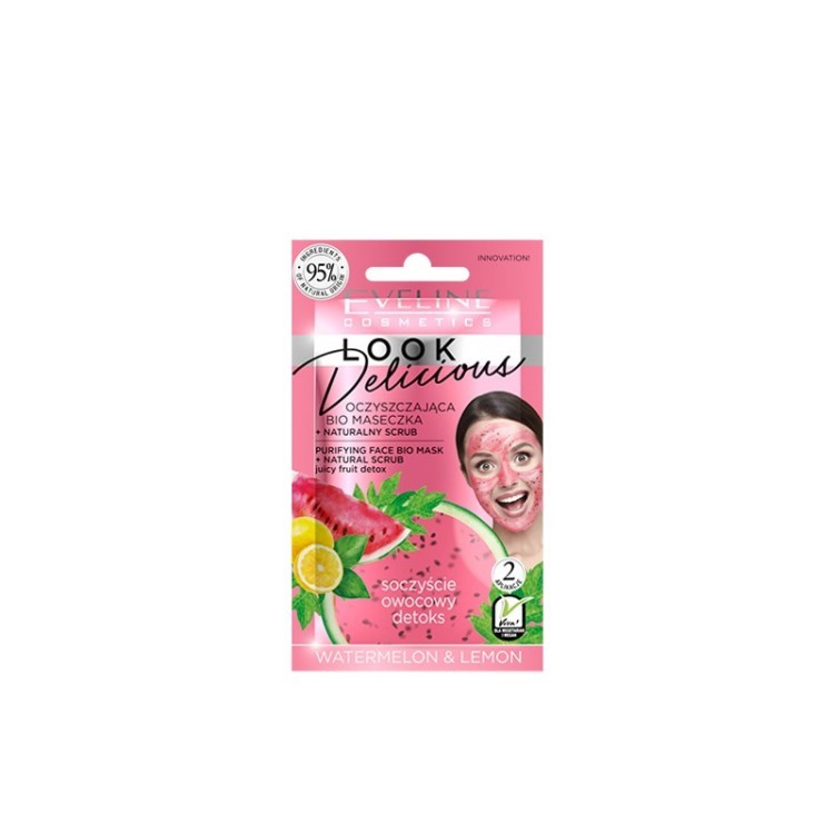 EVELINE LOOK DELICIOUS FACE BIO MASK WITH NATURAL SCRUB 95% WATERMELON & LEMON 10ml