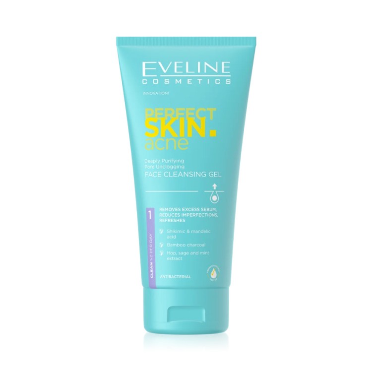 EVELINE PERFECT SKIN ACNE DEEPLY PURIFYING PORE UNCLOGGING FACE CLEASNSING GEL 150ml