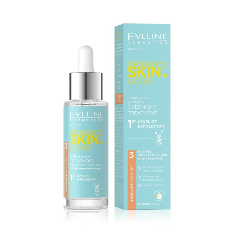 Eveline Perfect Skin Acne Night Treatment Anti Imperfections 1 Level Exfoliation 5% Acid Complex 30ml