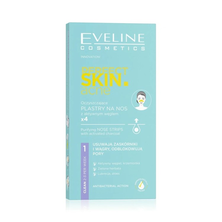 Eveline Perfect Skin Acne Purifying Nose Strips with Activated Charcoal 4 pcs
