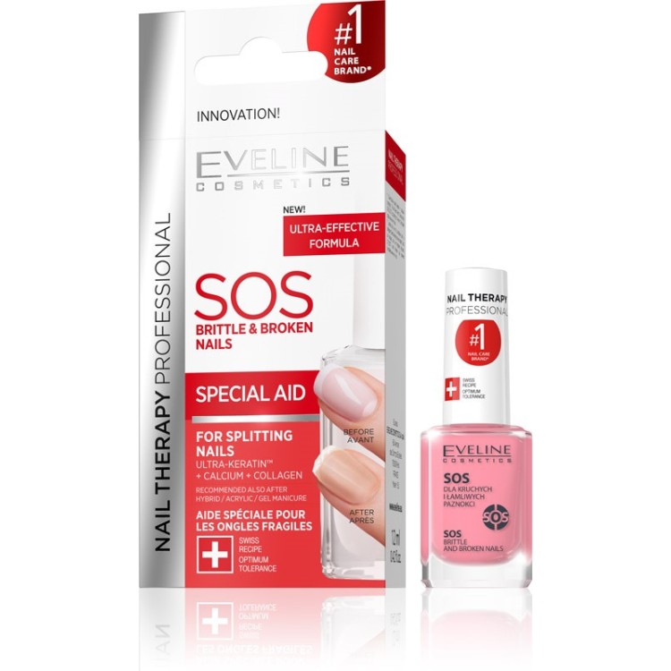 EVELINE NAIL THERAPY SOS BRITTLE AND BROKEN NAILS  WITH CALCIUM AND COLLAGEN, 12ml