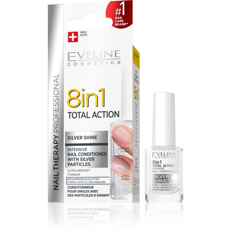 EVELINE NAIL THERAPY 8 IN 1 TOTAL ACTION SILVER SHINE, 12ml