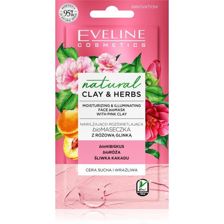 EVELINE NATURAL CLAY & HERBS Moisturizing and illuminating biomask with pink clay 8ML