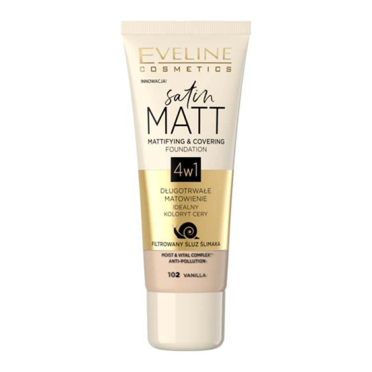 EVELINE SATIN MATT MATTIFYING & COVERING FOUNDATION 102 VANILLA 30ml