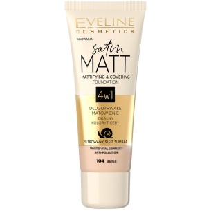 EVELINE SATIN MATT MATTIFYING & COVERING FOUNDATION 104 BEIGE 30ml EVELINE SATIN MATT MATTIFYING & COVERING FOUNDATION 104 BEIGE 30ml