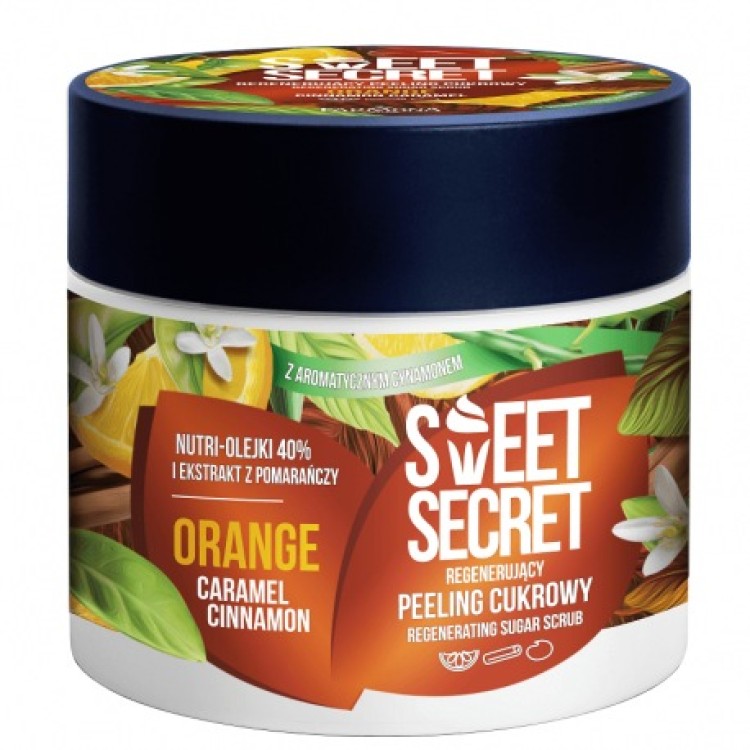 FARMONA SWEET SECRET Regenerating body sugar scrub with cinnamon ORANGE WITH CARAMEL AND CINNAMON 200g EXP: 05.2024