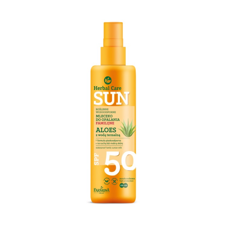 FARMONA HERBAL CARE Sun SPF 50 Vegetable waterproof ALOES family suntan milk with thermal water 200ml