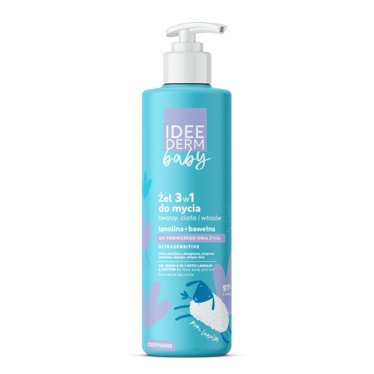 IDEEPHARM IDEE DERM BABY gel wash 3 in 1 with lanolin & cotton for face, body and hair from the 1st day of life 400ml