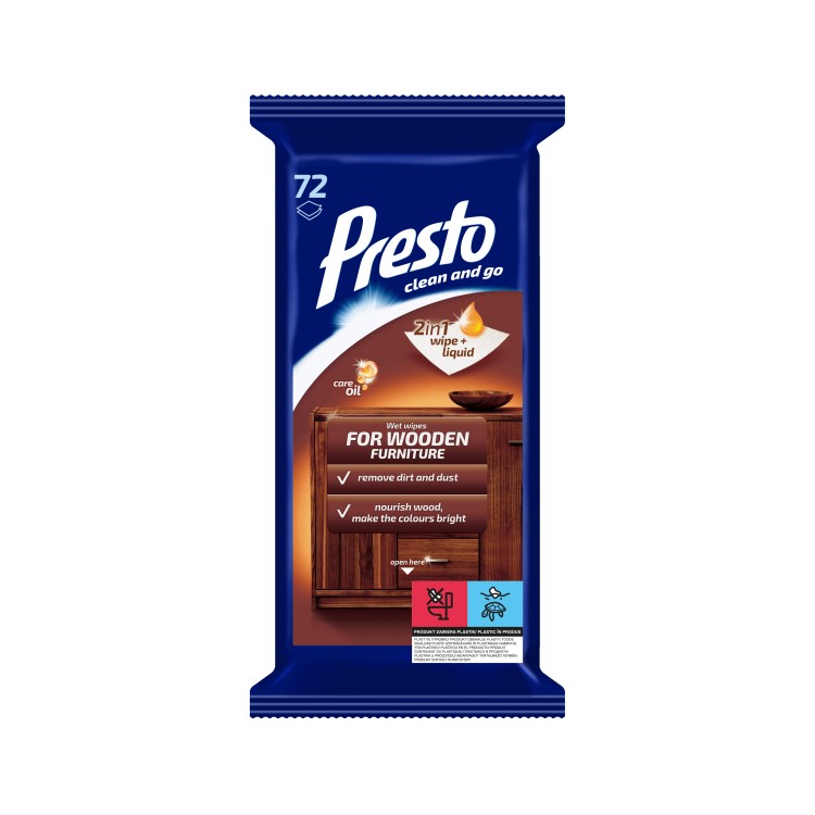 Presto Clean wooden furniture wipes 72 pcs