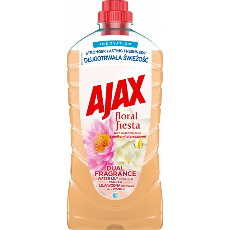 AJAX FLORAL FIESTA DUAL FRAGRANCE WATER LILY & VANILLA WTH ESSENTIAL OILS ALL PURPOSE CLEANER 1L