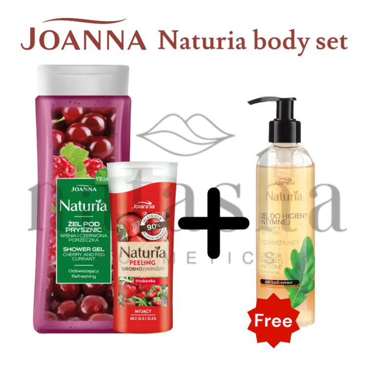 JOANNA NATURIA BUNDLE shower gel cherry & currant 300ml +body scrub strawberry 100g