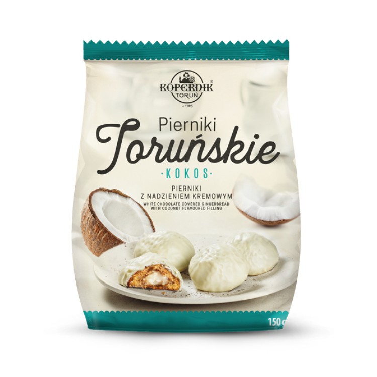 KOPERNIK PIERNICZKI TORUNSKIE GINGERBREAD COOKIES IN WHITE CHOCOLATE WITH COCONUT FILLING 150G
