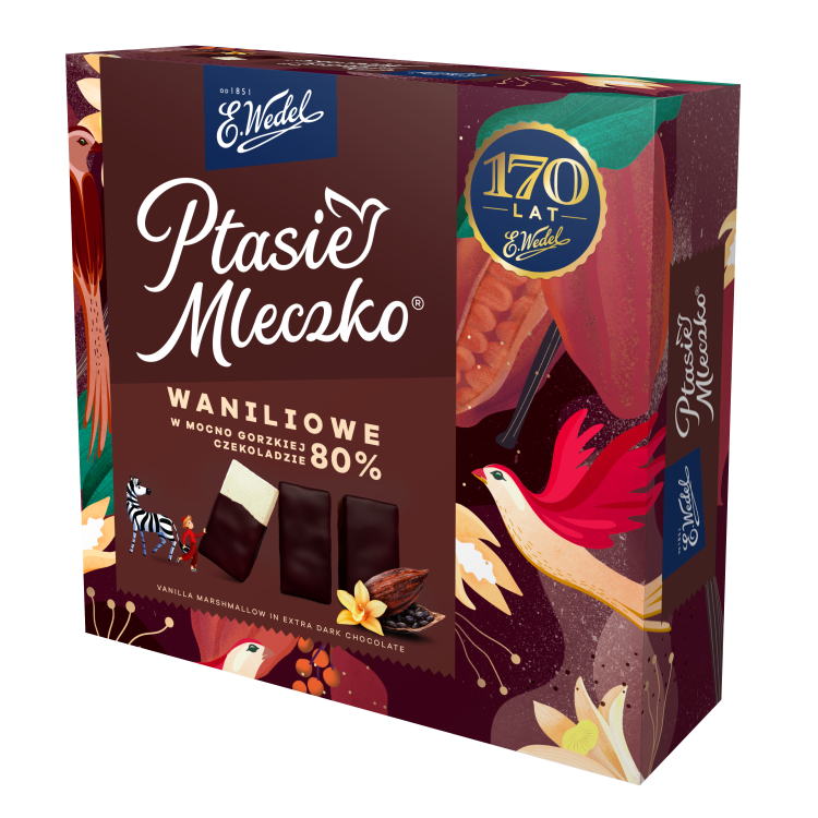 WEDEL PTASIE MLECZKO® MARSHMALLOWS VANILLA IN STRONG BITTER CHOCOLATE 80% 340G