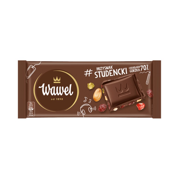 WAWEL PRZYSMAK STUDENCKI dark chocolate 70% with jelly, archaid nuts and raisins 90g