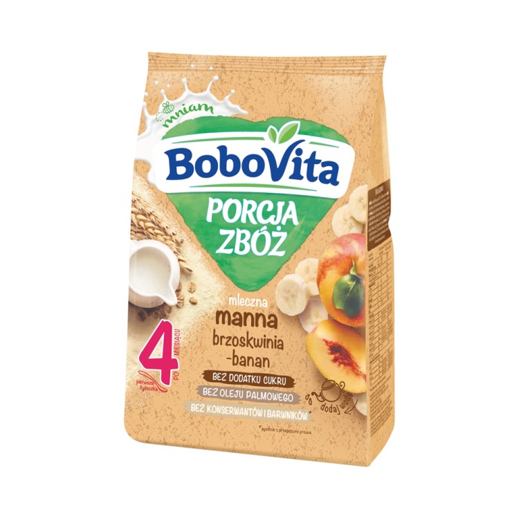 BoboVita Porcja Zbóż milk semolina porridge, peach-banana, after the 4th month 210g