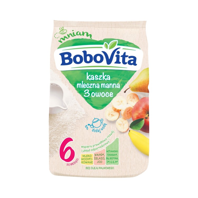 BoboVita semolina milk porridge, 3 fruits, after 6 months