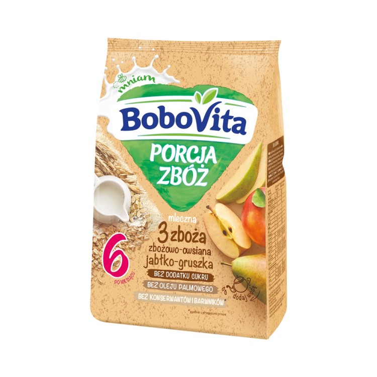 BoboVita Porcja Zbóż Milk porridge 3 cereals cereal-oat apple-pear after 6 months 210 g