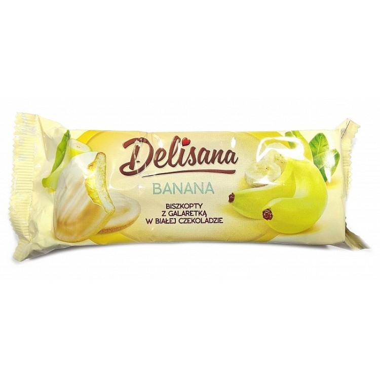 Delicpol Delisana Biscuits in white chocolate with banana jelly, 135g