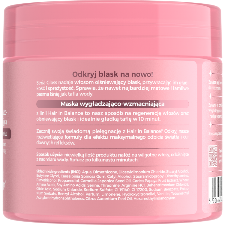 ONLYBIO HAIR IN BALANCE GLOSS Smoothing & strengthening mask 280ml ONLYBIO HAIR IN BALANCE GLOSS Smoothing & strengthening mask 280ml
