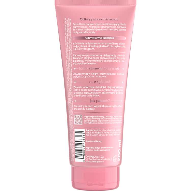 ONLYBIO HAIR IN BALANCE GLOSS Smoothing conditioner 200ml ONLYBIO HAIR IN BALANCE GLOSS Smoothing conditioner 200ml