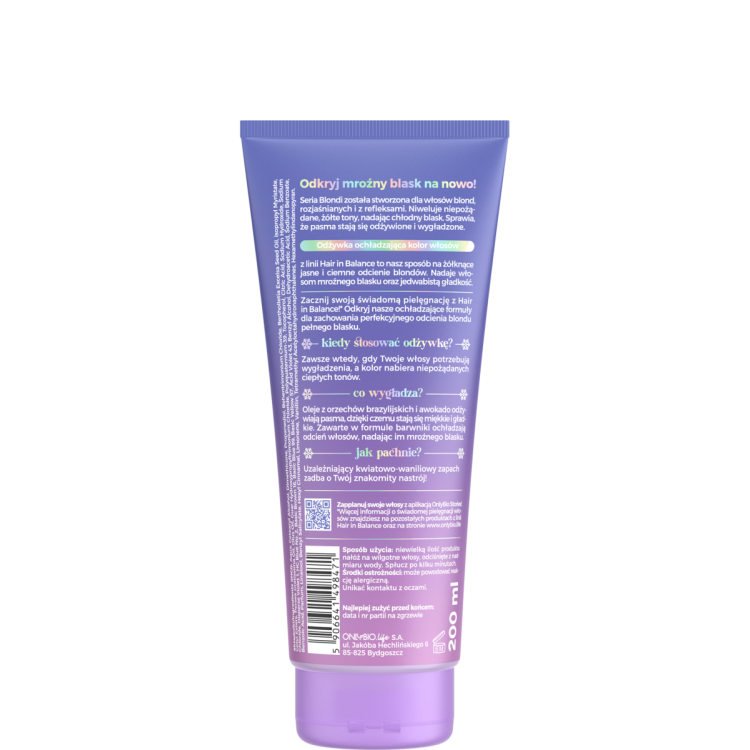 ONLYBIO HAIR IN BALANCE BLONDI Hair color cooling conditioner 200ml ONLYBIO HAIR IN BALANCE BLONDI Hair color cooling conditioner 200ml