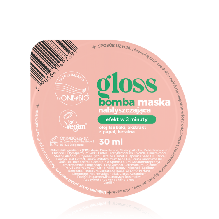 ONLYBIO HAIR IN BALANCE GLOSS BOMB shine-enhancing mask 30 ml ONLYBIO HAIR IN BALANCE GLOSS BOMB shine-enhancing mask 30 ml