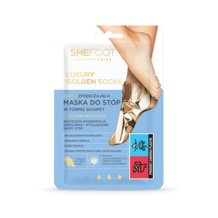 SHE COSMETICS SHEFOOT LUXURY GOLDEN GOLD SOFTENING FOOT MASK IN THE FORM OF SOCKS, 1 PAIR